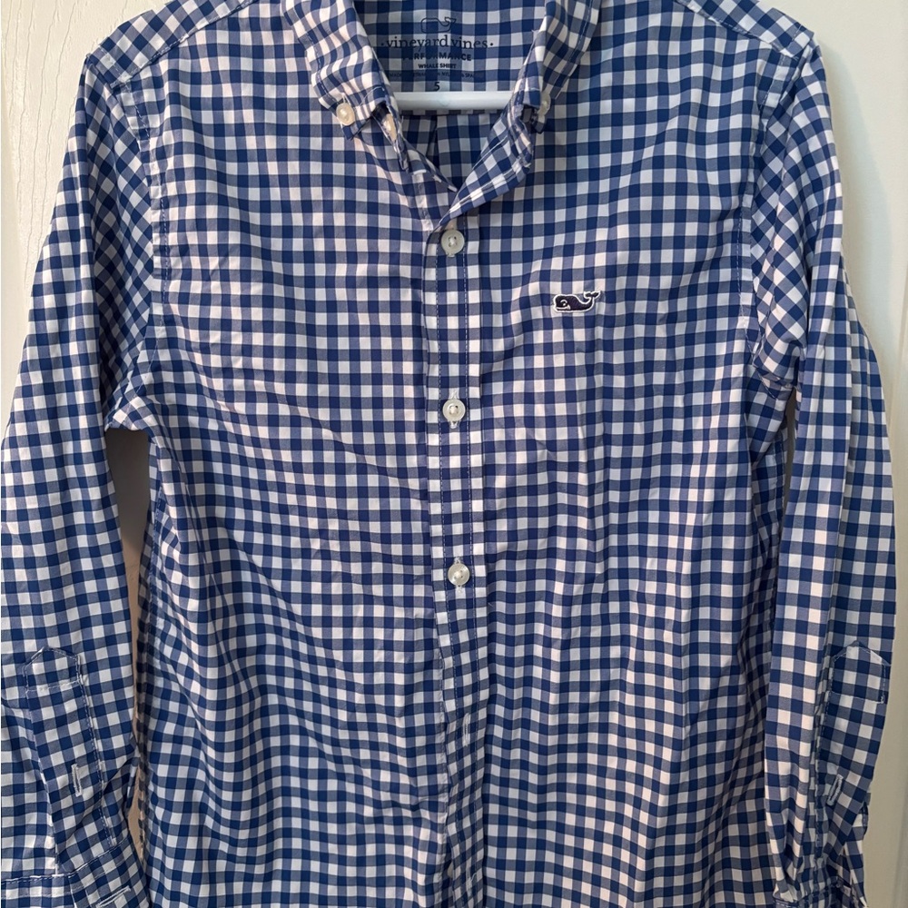 Vineyard Vines Blue and White Performance Gingham Button Down Shirt